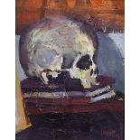 Chris Insoll, oil on board, Vanitas, signed and dated '02, 24 x 19cm