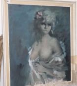 1960's French School, oil on board, Topless young lady, initialled and dated '66, 75 x 62cm