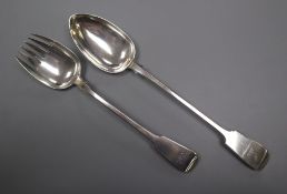 A Victorian provincial silver fiddle pattern basting spoon and a George IV silver spoon converted to