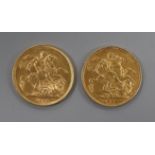 Two gold full sovereigns, 1898 and 1909.