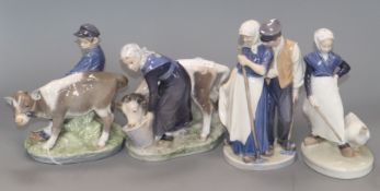 Four Royal Copenhagen country figure groups tallest 21cm