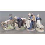 Four Royal Copenhagen country figure groups tallest 21cm