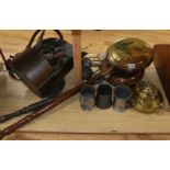 A Victorian copper scuttle and assorted metalware