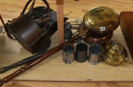 A Victorian copper scuttle and assorted metalware