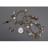 Mixed silver jewellery including two charm bracelets.