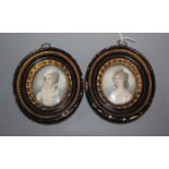 A pair of 19th century oval miniatures of the Ogle Sisters, Northumberland