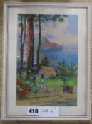 Max Romer, watercolour on paper, View of Madeira, 23 x 15cm