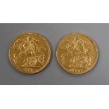 Two gold full sovereigns, 1904 and 1907.