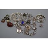 A collection of mixed white metal and other jewellery.