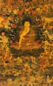 Two thangka depicting Buddha Shakyamuni, Tibet, 19th/20th century, the first the central figure