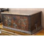 An 18th century Continental painted pine trunk W.99cm