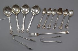 A small quantity of assorted silver and white metal flatware, 7.5 oz.