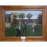 English School, oil on canvas board, Victorian's playing bowls, 29 x 41cm