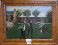 English School, oil on canvas board, Victorian's playing bowls, 29 x 41cm