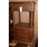 A late 19th century French walnut marble top bedside cabinet H.84cm