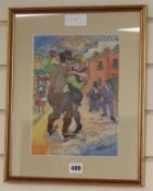 Barbosa (South American), watercolour, Figures dancing in the street, signed, 26 x 20cm