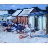 § Mark Rowbotham (b.1959)watercolour and gouache on paperPlaying beside the beach hutsinitialled14 x