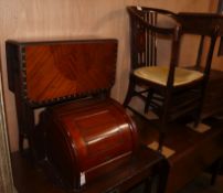 An Edwardian Sutherland table, an Edwardian elbow chair and a bowfront corner cabinet (3)