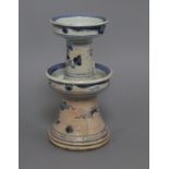 An 18th century Chinese blue and white candlestick height 22cm