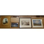 Copley Fielding (1787-1855), en grisaille coastal scene with vessels, watercolour and three other