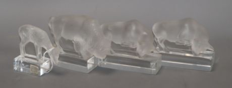 Four Lalique animals: bison, deer and two bulls tallest 10cm