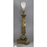 A Regency style brass monopodia table lamp height 63cm