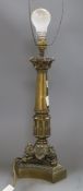 A Regency style brass monopodia table lamp height 63cm