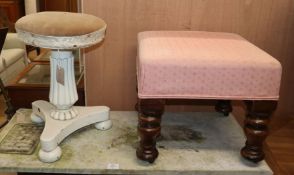 A Victorian dressing stool and a painted revolving piano stool