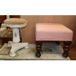 A Victorian dressing stool and a painted revolving piano stool