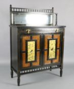 A Victorian Aesthetic Movement burr wood and ebony chiffonier, with raised mirrored back, long