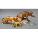 Three Beswick "large cats": Mountain lion, leopard and lion cub height 22cm