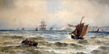 Thomas Bush Hardy (1842-1897)watercolourShipping off Newhavensigned and dated 189025 x 52cm