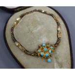 A cased Victorian yellow metal and turquoise pendant, (now converted to a bracelet) and one