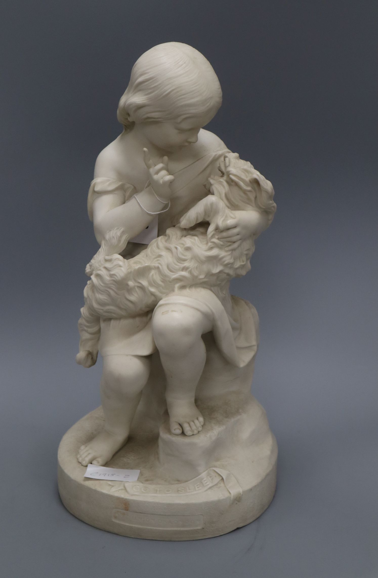 A Copeland figure of a lady and child, marked J.Durham.Sq. 1862 and 'Go to Sleep', and Art Union