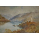 Richard Henry Wright, (1857-1930), watercolour landscape: Spietz, Switzerland, Castle on Lake Thun