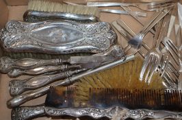 A set of eleven 1950's silver pastry forks by Viners Ltd and a nine piece sterling brush/manicure/