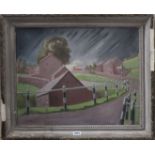 Adrian Maurice Daintrey (1902-1988), oil on canvas, Stormy sky over a village, signed, 40 x 50cm