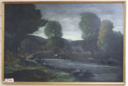 Attributed to Percy Learson oil on canvas, River landscape, 60 x 90cm