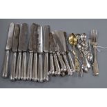 A small quantity of assorted silver flatware and silver handled knives including Victorian.