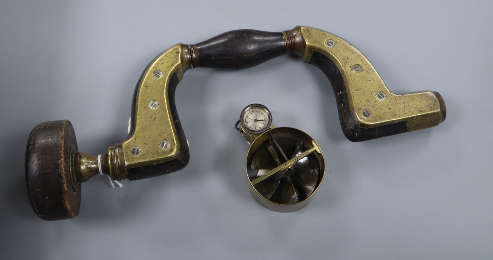 A brass anemometer by Davis Derby and a William Harples brace