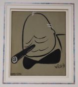 Victor Wiez, F.S.I.A, (1913-1966), ink on tinted paper, "Winston", signed political cartoon of Sir
