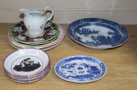 Ten pieces of 19th century pottery and porcelain to include Masons two Sunday School dishes etc