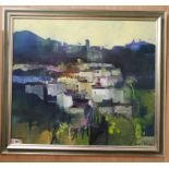 Danielle Trevison, oil on canvas, Paesaggio, mediterranean town scene, 68 x 78cm