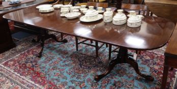 A Georgian style mahogany two-pillar extending dining table by William Tillman Ltd 270cm extended (