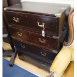 A small 19th century brass mounted two part military chest W.76cm
