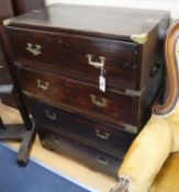 A small 19th century brass mounted two part military chest W.76cm