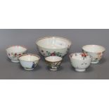 Five Chinese porcelain tea bowls and a slops bowl. largest diameter 14cm