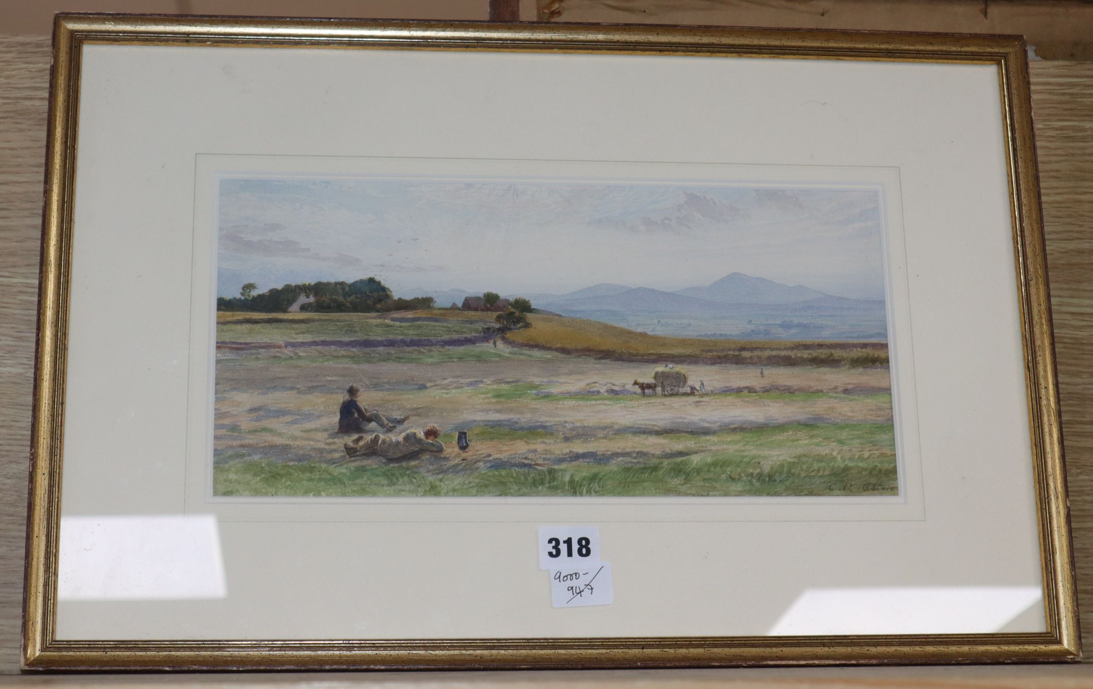 Charles Reginald Aston (1832-1908), watercolour, Harvesters resting in a landscape, signed, 17 x