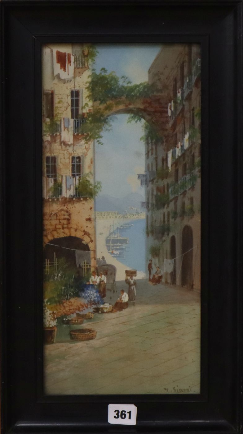 Y. Gianni, gouache, Neapolitan street scene, signed, 41 x 19cm