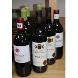 Three bottles of Cotes de Gascogne and two Chateau Bellgrave and three Bordeaux Fontagnac
